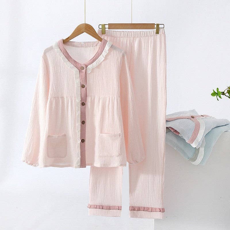 Lightweight Long Sleeve Pajama Set With Pants