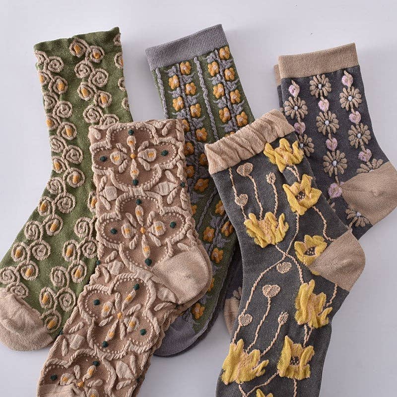 5-Color Mixed Three-Dimensional Relief Women's Sock Set