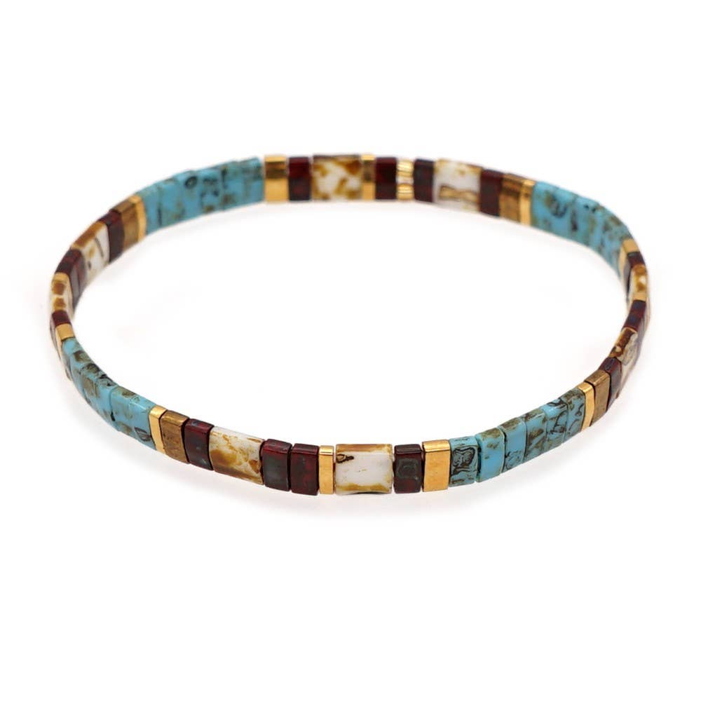 Boho Glass & Hematite Beaded TILA Beads Stretch Bracelet -BJ