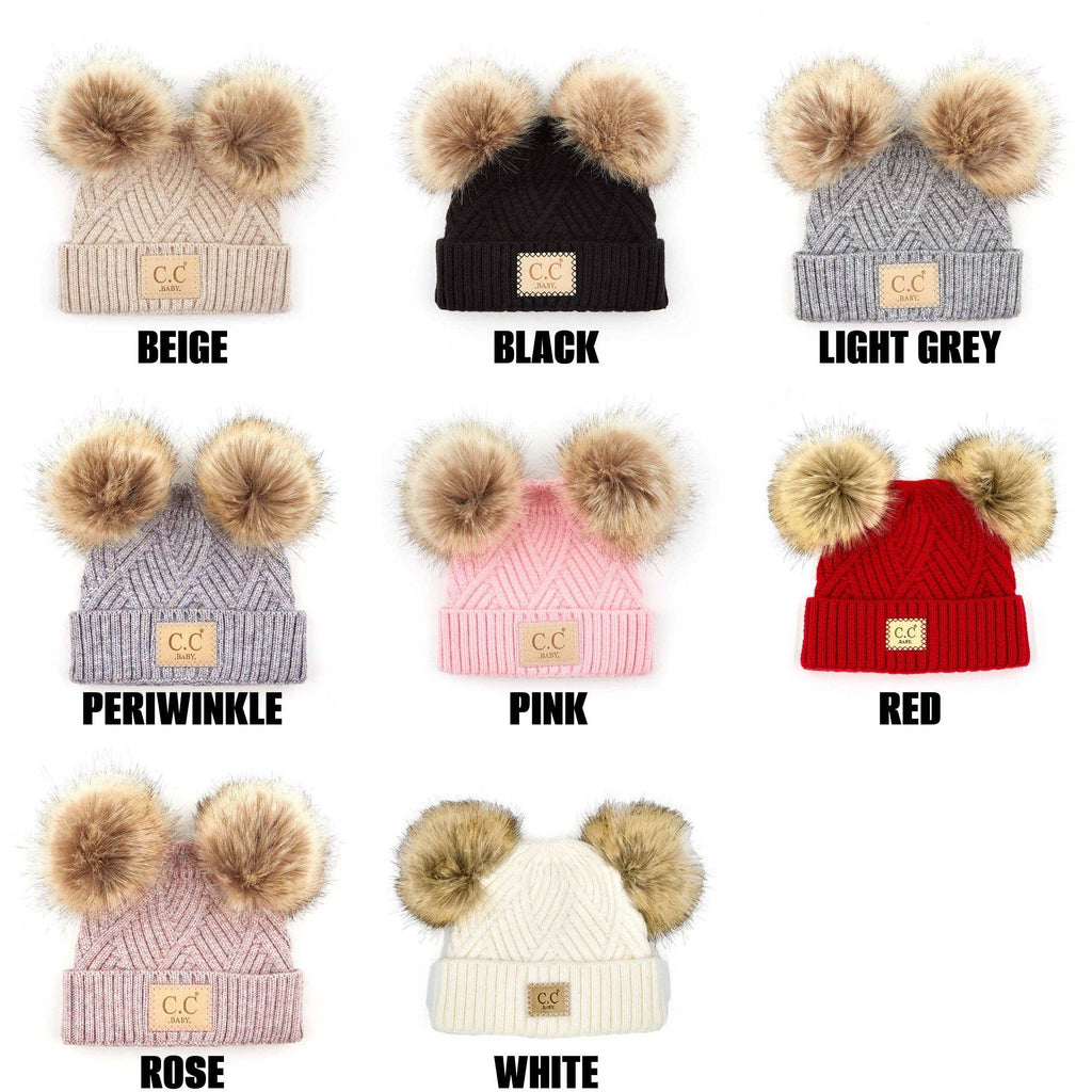 CC Baby Double Pom Criss-Cross Kids Beanie BABY-2060POMPOM