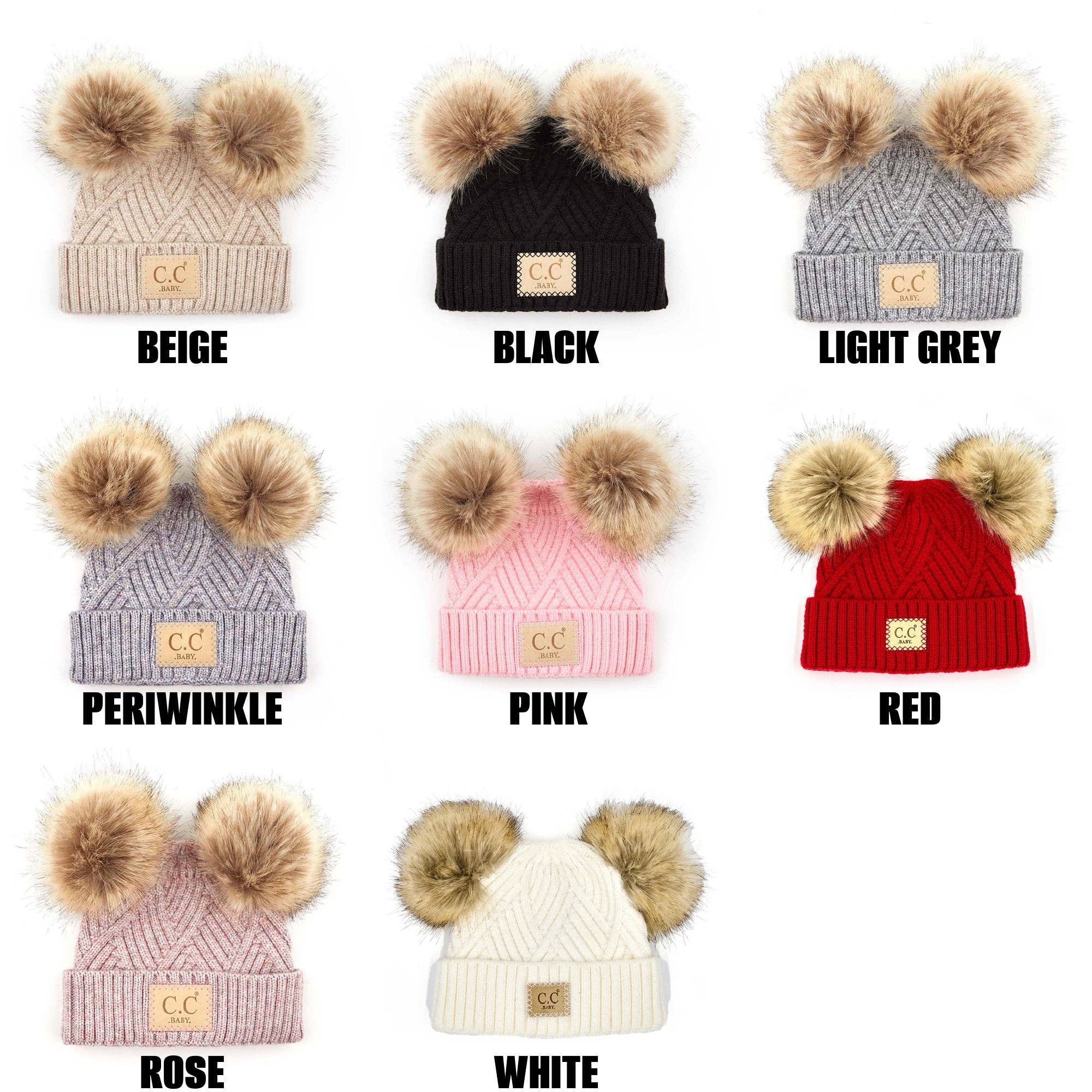 CC Baby Double Pom Criss-Cross Kids Beanie BABY-2060POMPOM
