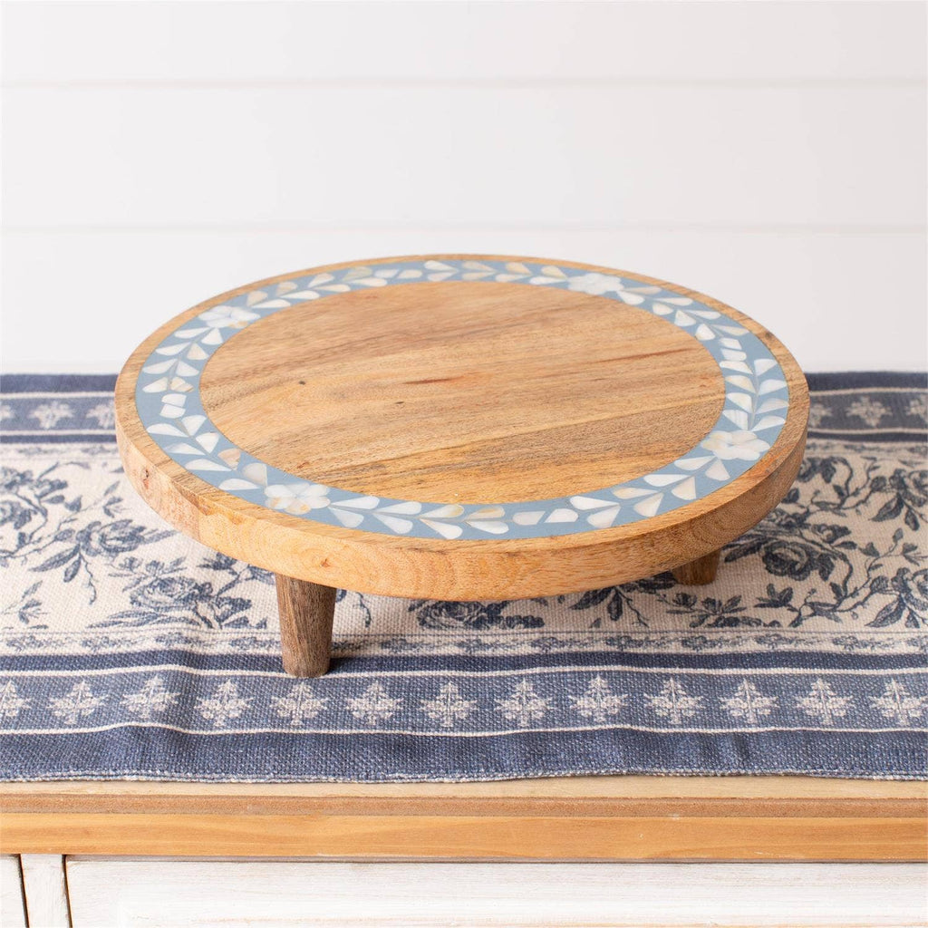 Riser - Blue Inlayed Flowers, Mango Wood