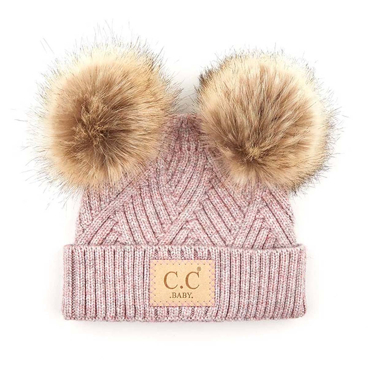 CC Baby Double Pom Criss-Cross Kids Beanie BABY-2060POMPOM