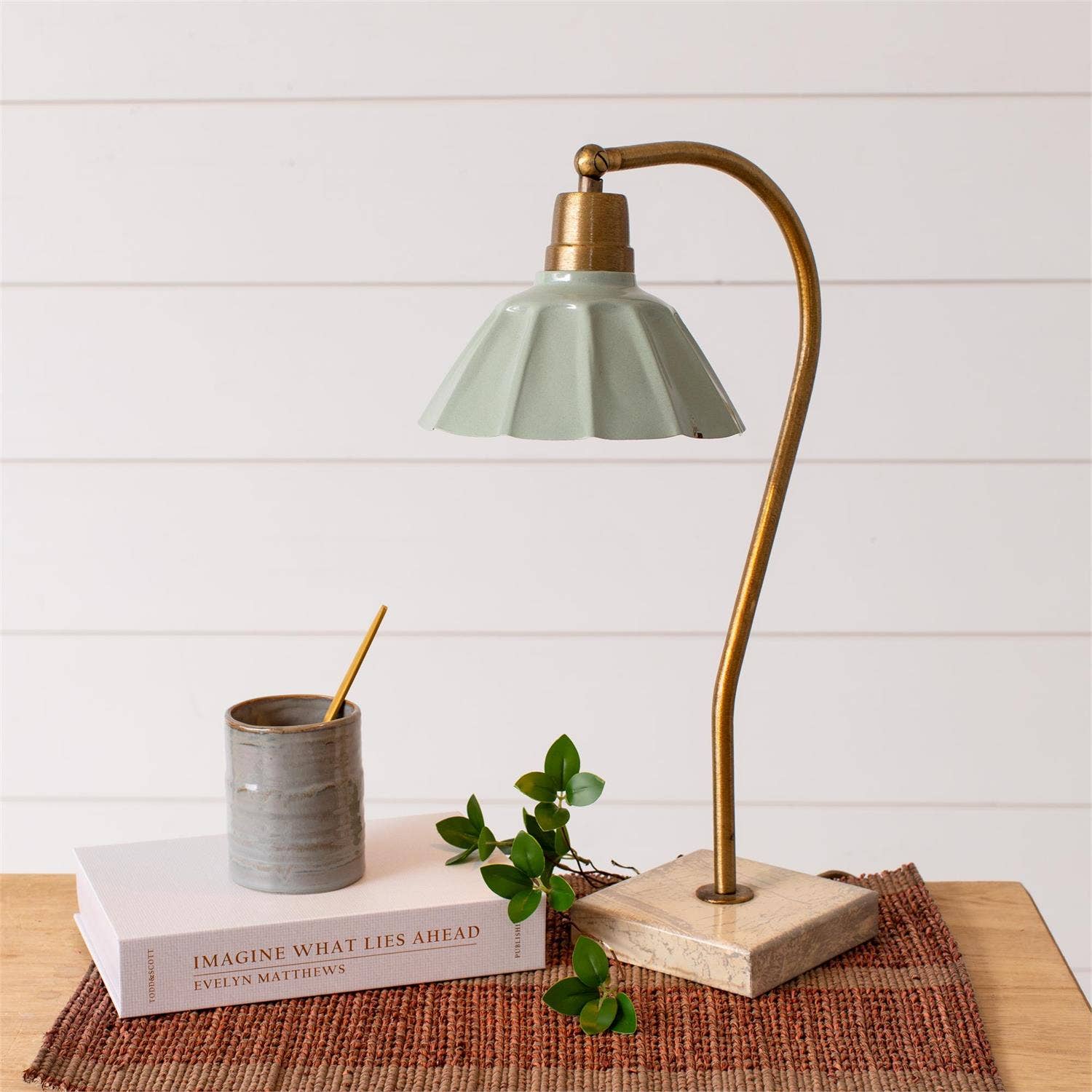 Lamp - Brass Goose Neck, Lt Green Shade (PC)