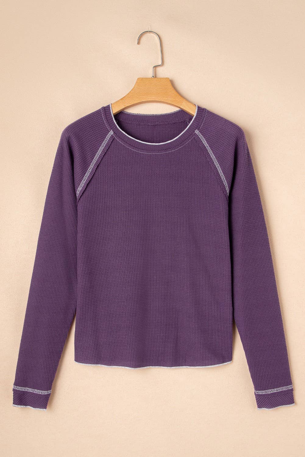 Green Textured Round Neck Long Sleeve Top