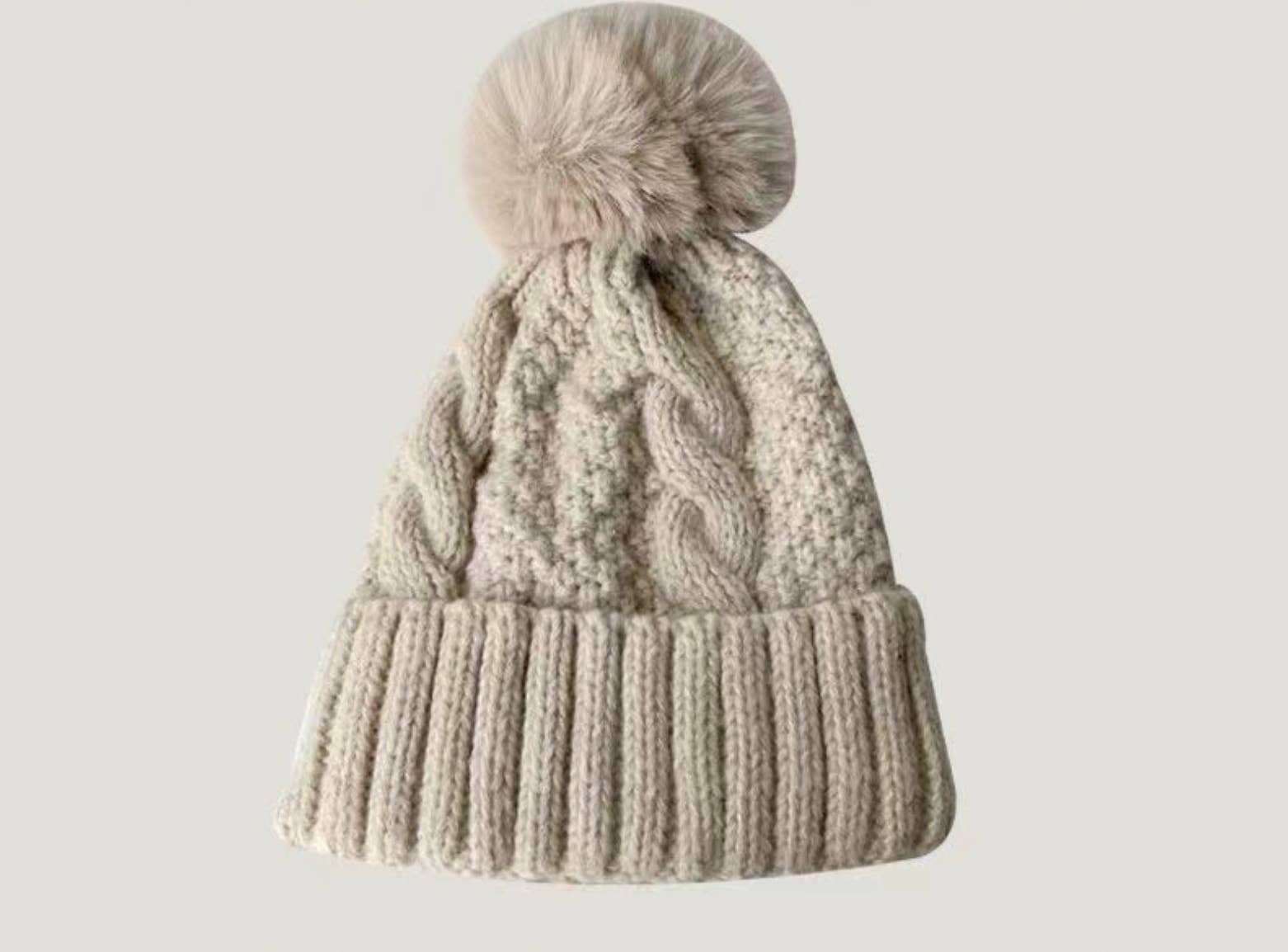 Fuzzy Knitted Pom Beanie Hats - JINSA
