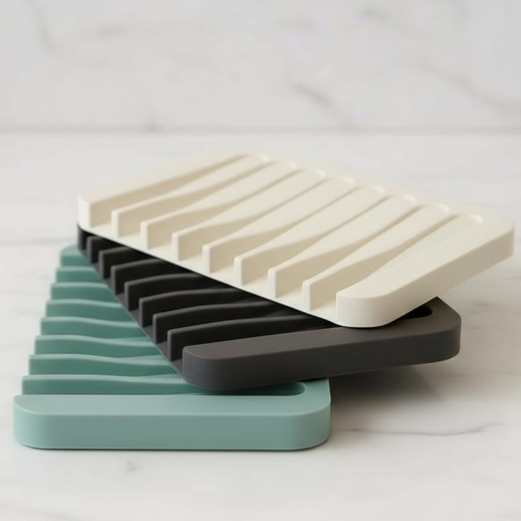 Self Draining Silicone Soap Dish: Modern Waterfall Design