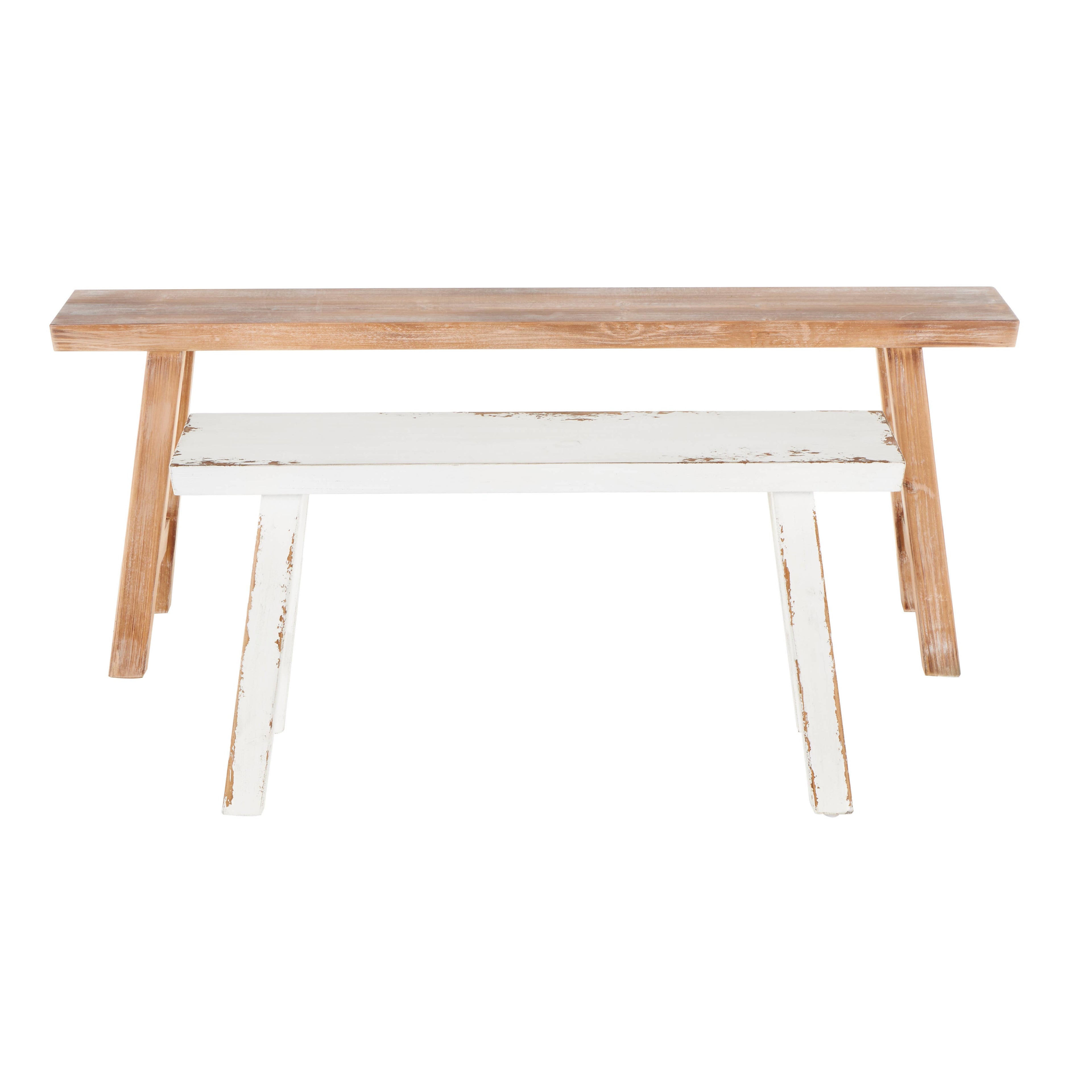 Farmhouse Brown Wood Bench Set