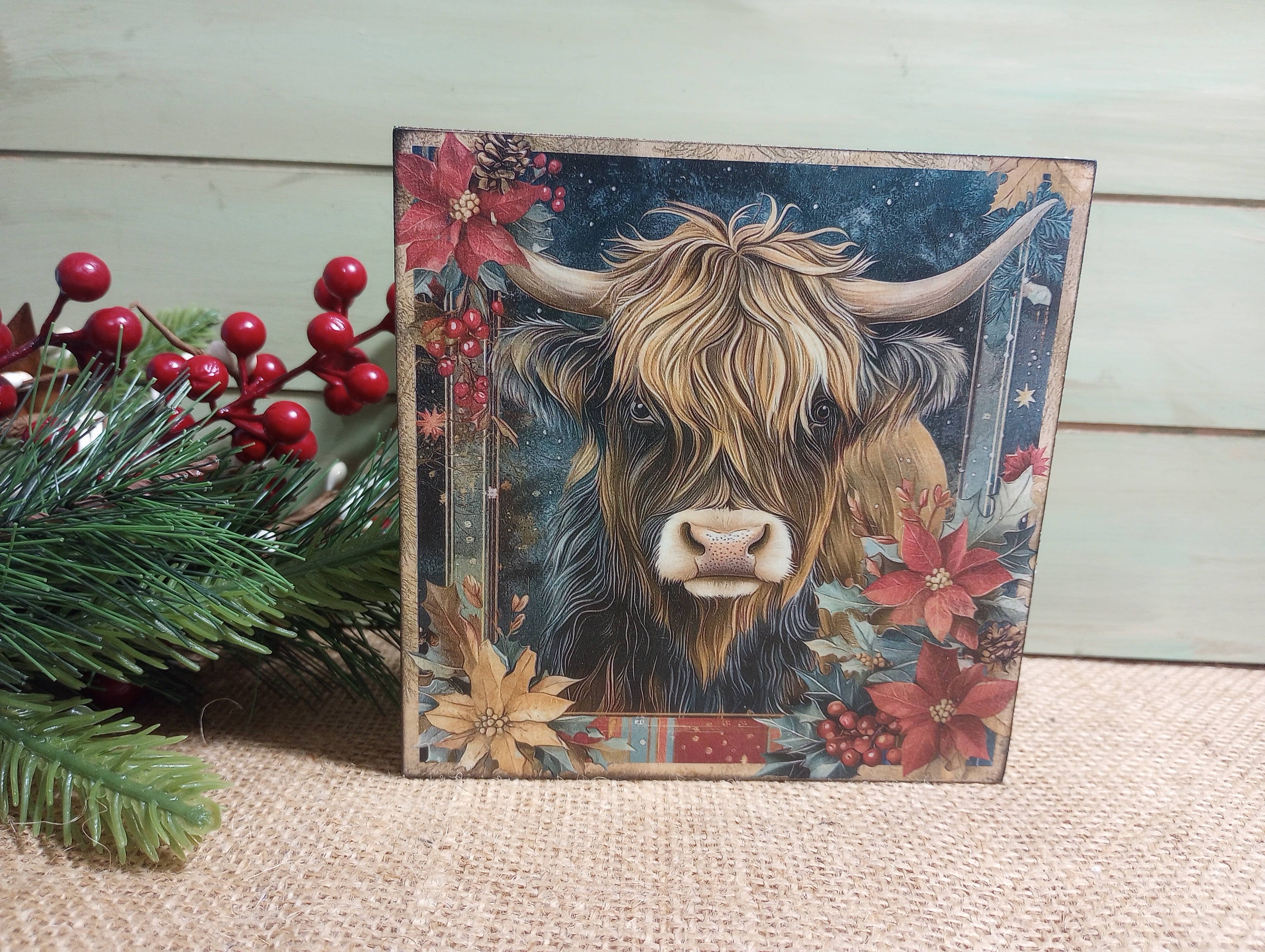 Highland Christmas Wood Sign - Matthew