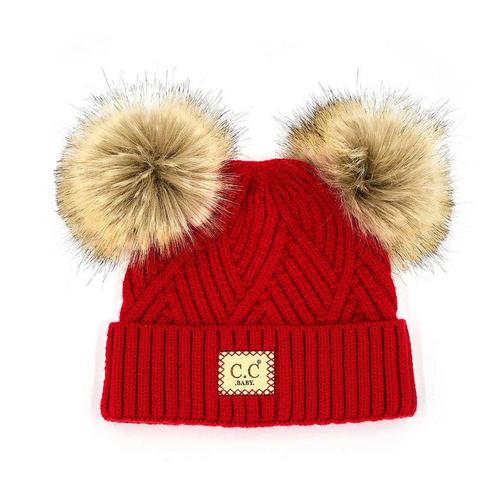 CC Baby Double Pom Criss-Cross Kids Beanie BABY-2060POMPOM