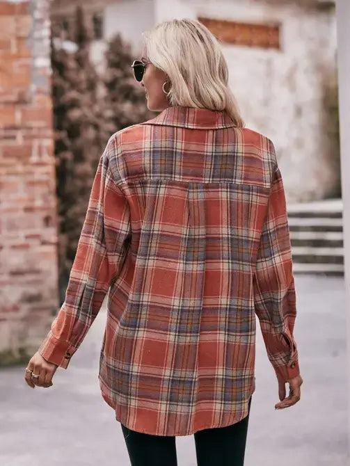 Coffee Casual Fashion Oversized Loose Plaid Shirt