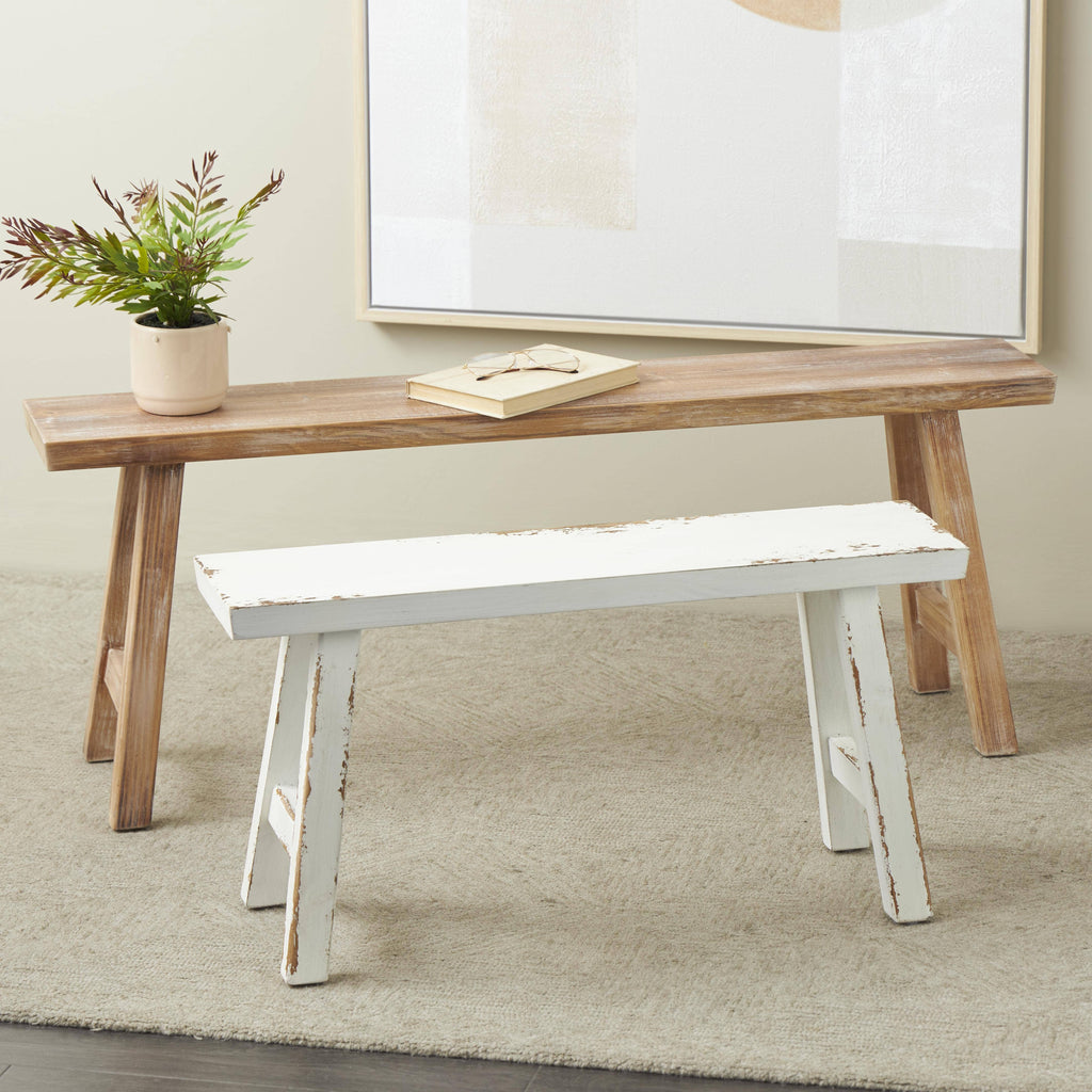 Farmhouse Brown Wood Bench Set