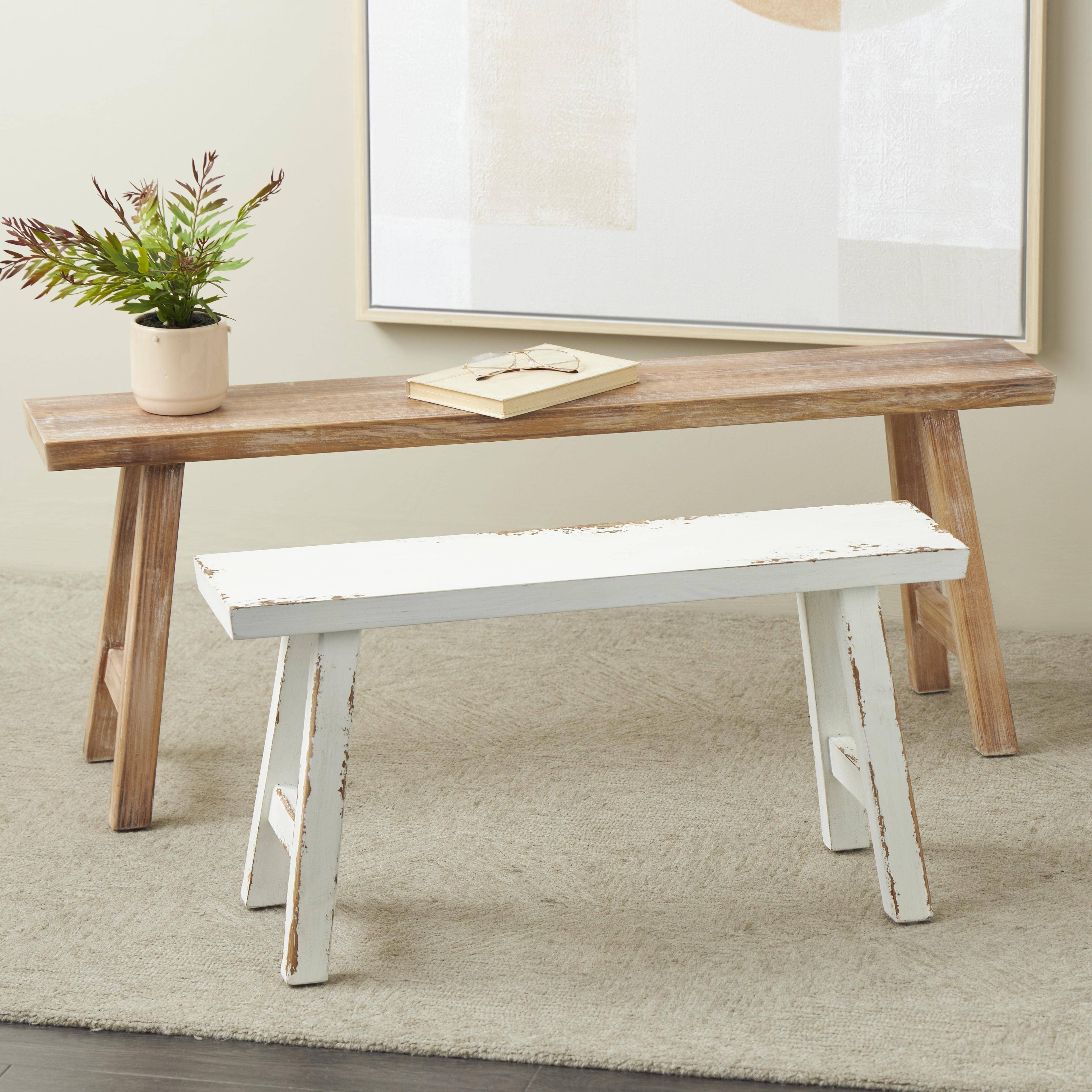 Farmhouse Brown Wood Bench Set