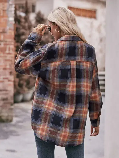 Coffee Casual Fashion Oversized Loose Plaid Shirt