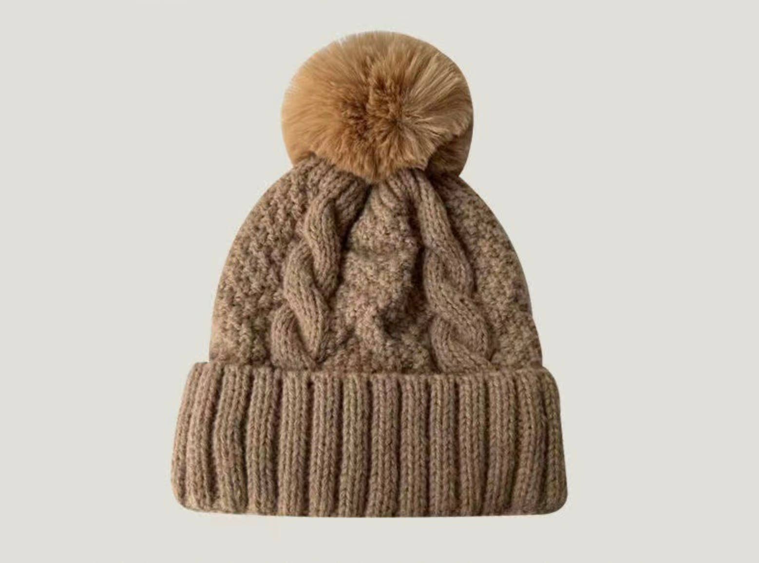 Fuzzy Knitted Pom Beanie Hats - JINSA