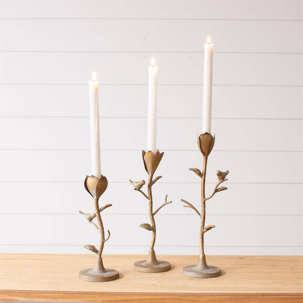 Candle Holder - Flower Stems With Birds (Set Of 3)