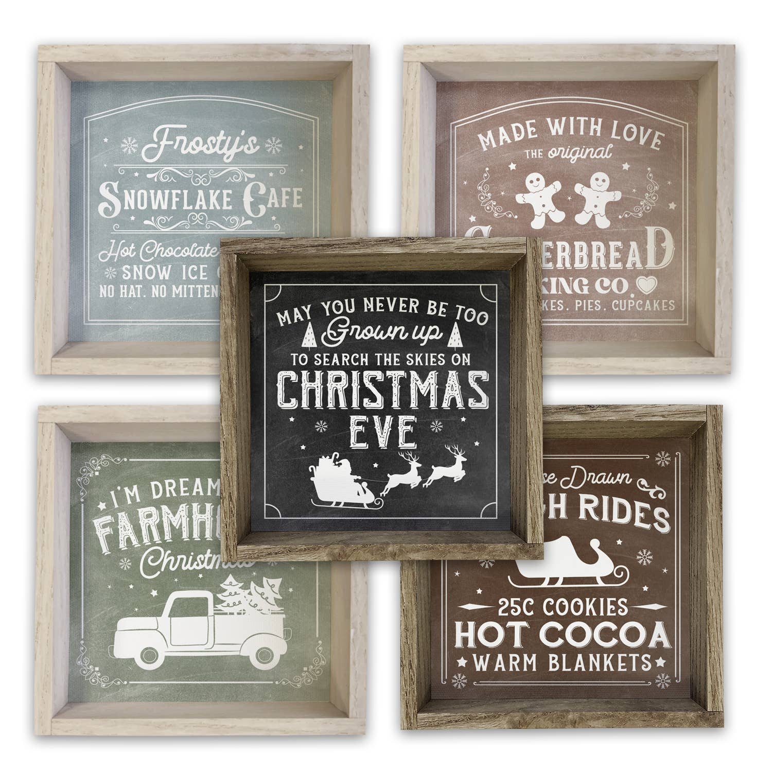 Christmas Vintage Chalk Wood Signs Assortment Art/set of 5