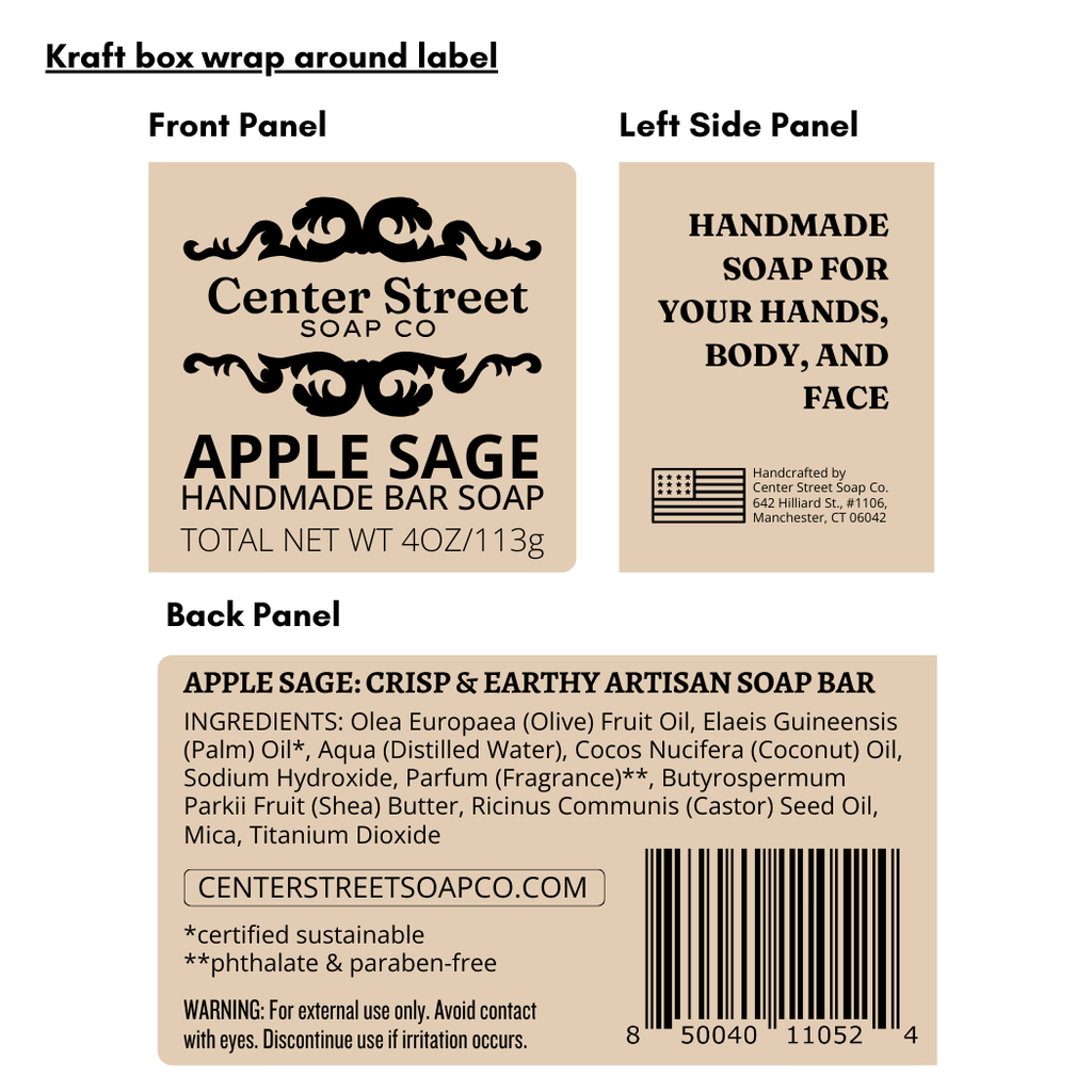 Apple Sage Vegan Handmade Bar Soap - 4oz