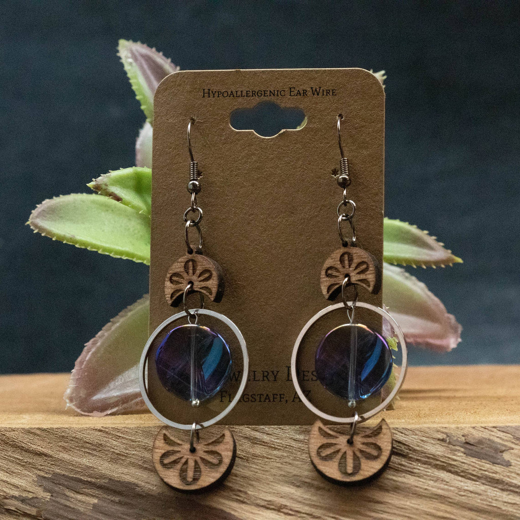 Flower Crescent Wood Earrings