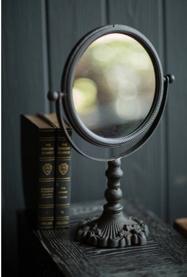 Classic Round Cast Iron Pivoting Vanity Mirror