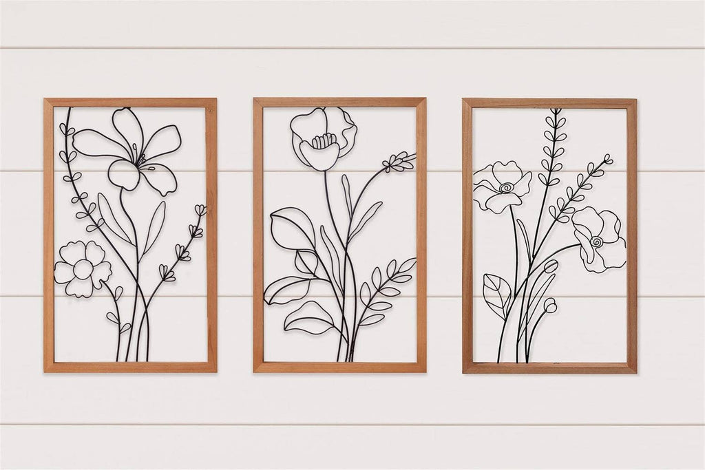 Framed Wire Flower Silhouettes (Pk/03 Ast)