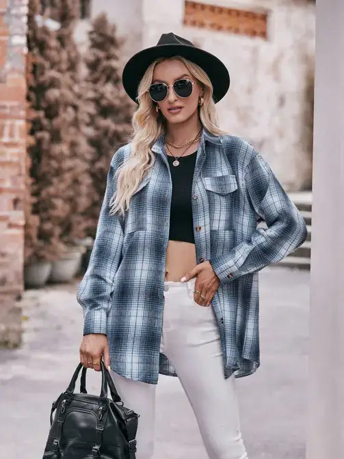 Coffee Casual Fashion Oversized Loose Plaid Shirt