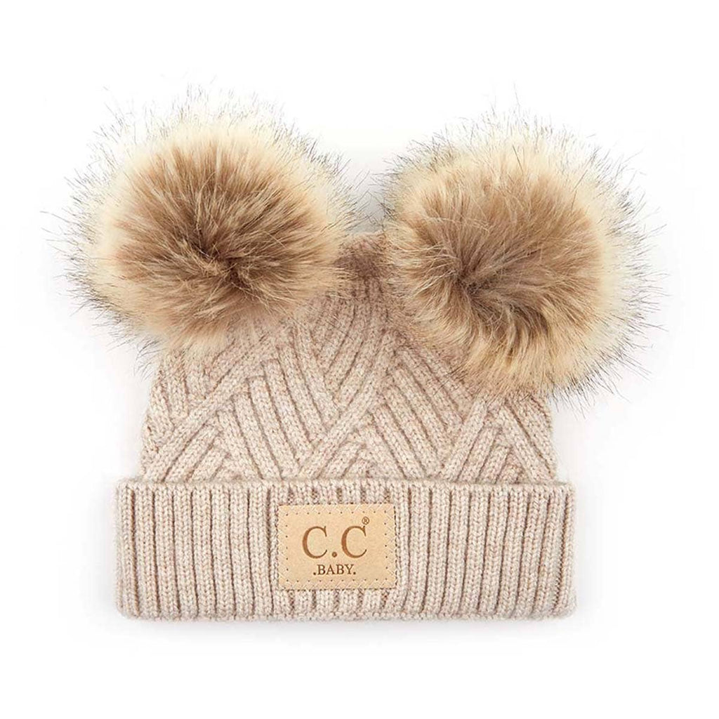 CC Baby Double Pom Criss-Cross Kids Beanie BABY-2060POMPOM