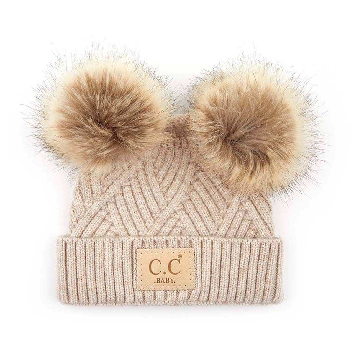 CC Baby Double Pom Criss-Cross Kids Beanie BABY-2060POMPOM