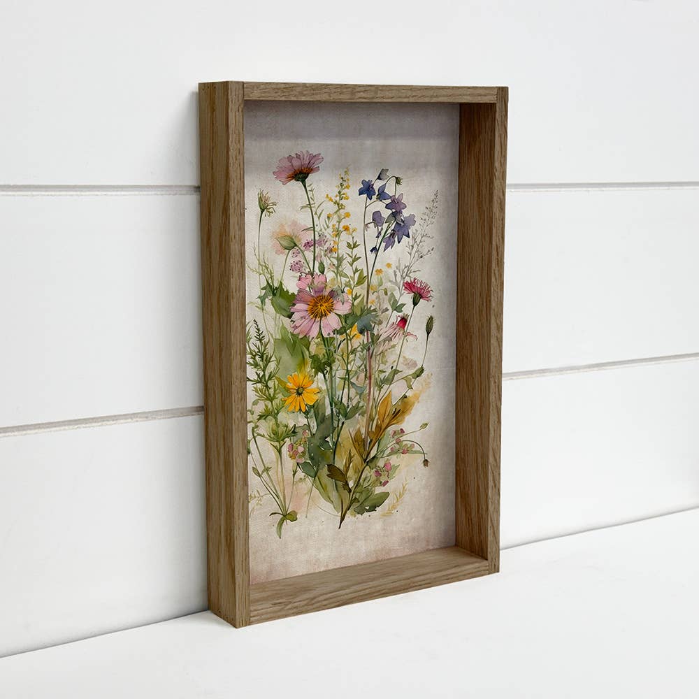 Gathered Wildflowers - Framed Flower Canvas Art - Farmhouse