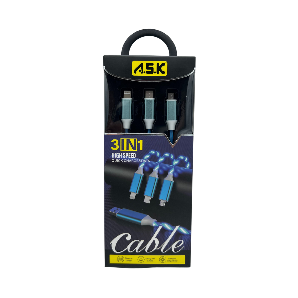 A.S.K LED 3 in 1 Charging Cable with Multiport Device 48 CT