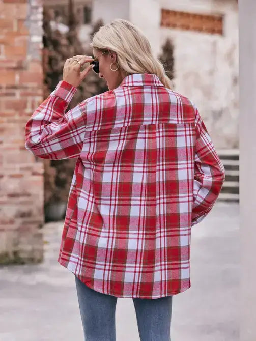 Coffee Casual Fashion Oversized Loose Plaid Shirt