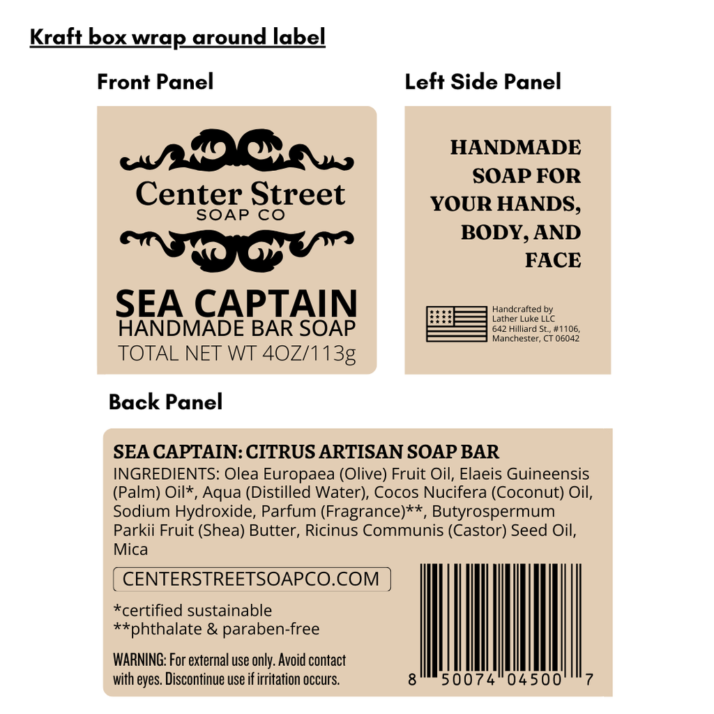 Sea Captain Vegan Handmade Bar Soap For Men - 4oz