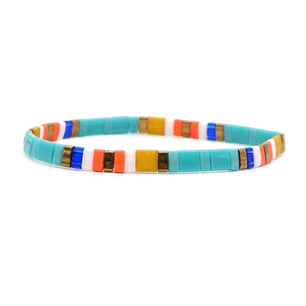Boho Glass & Hematite Beaded TILA Beads Stretch Bracelet -BJ