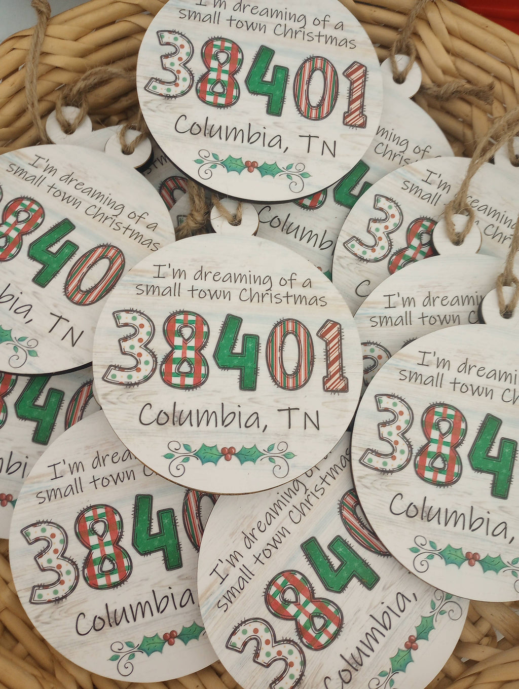 Rainbow Zip code Wood Ornament - round Alphabet
