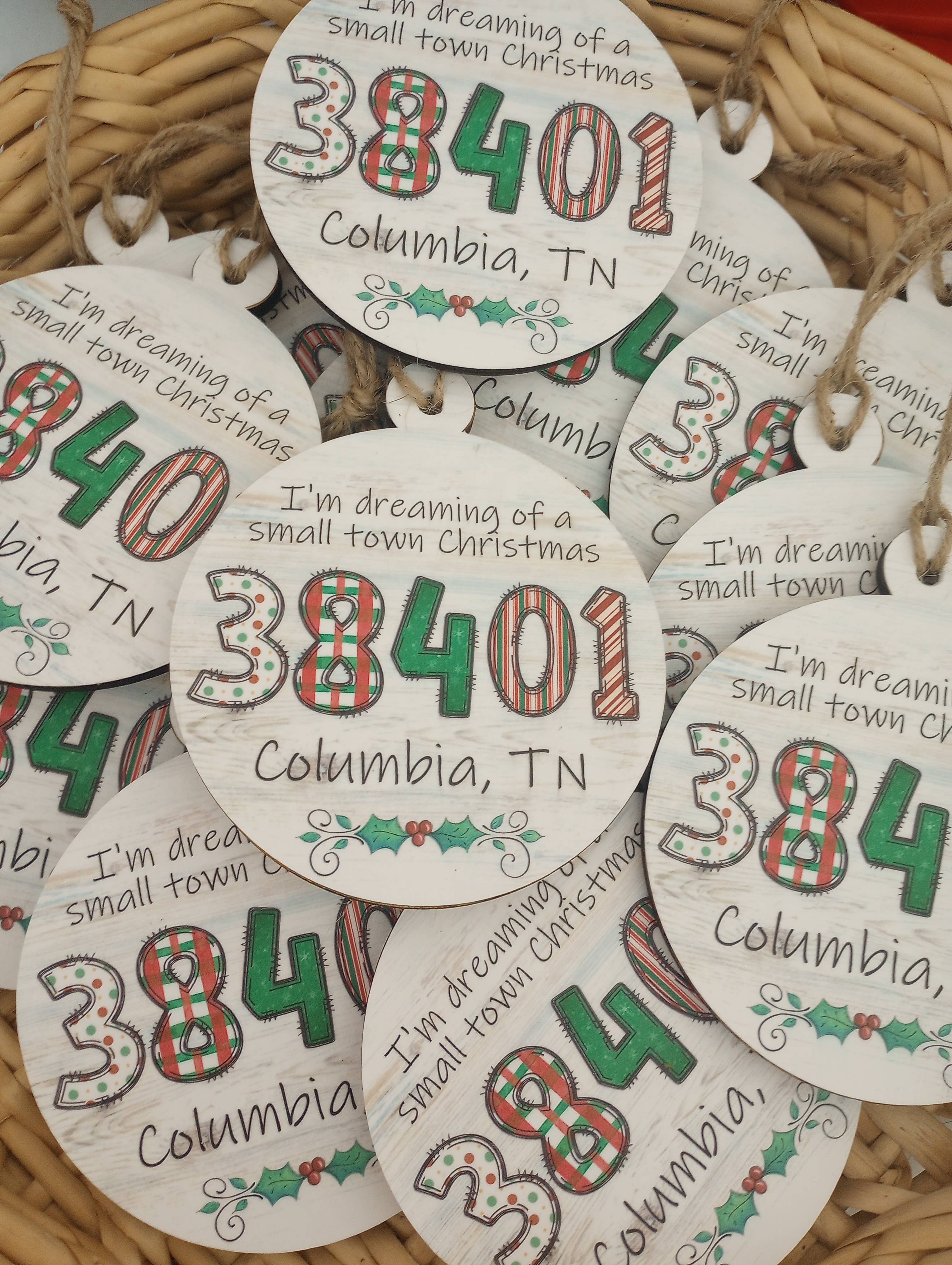Rainbow Zip code Wood Ornament - round Alphabet