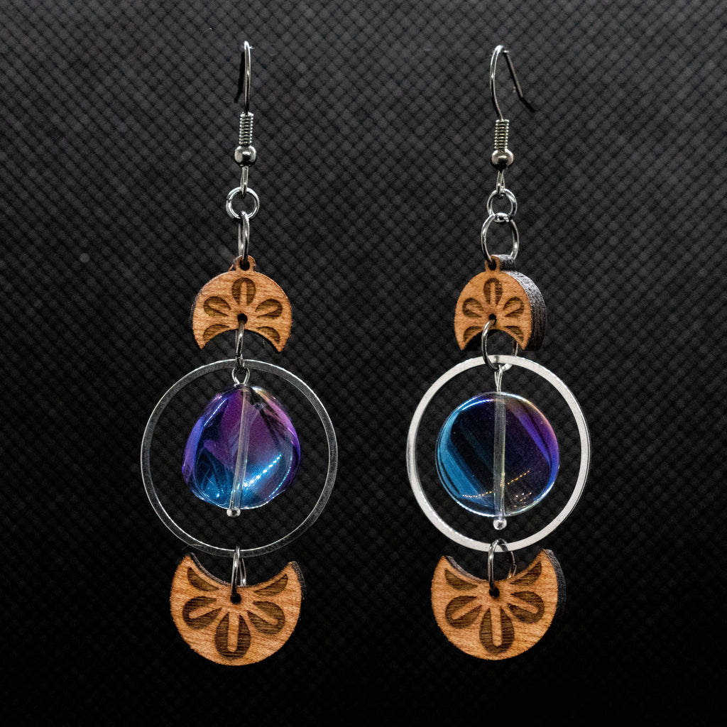 Flower Crescent Wood Earrings