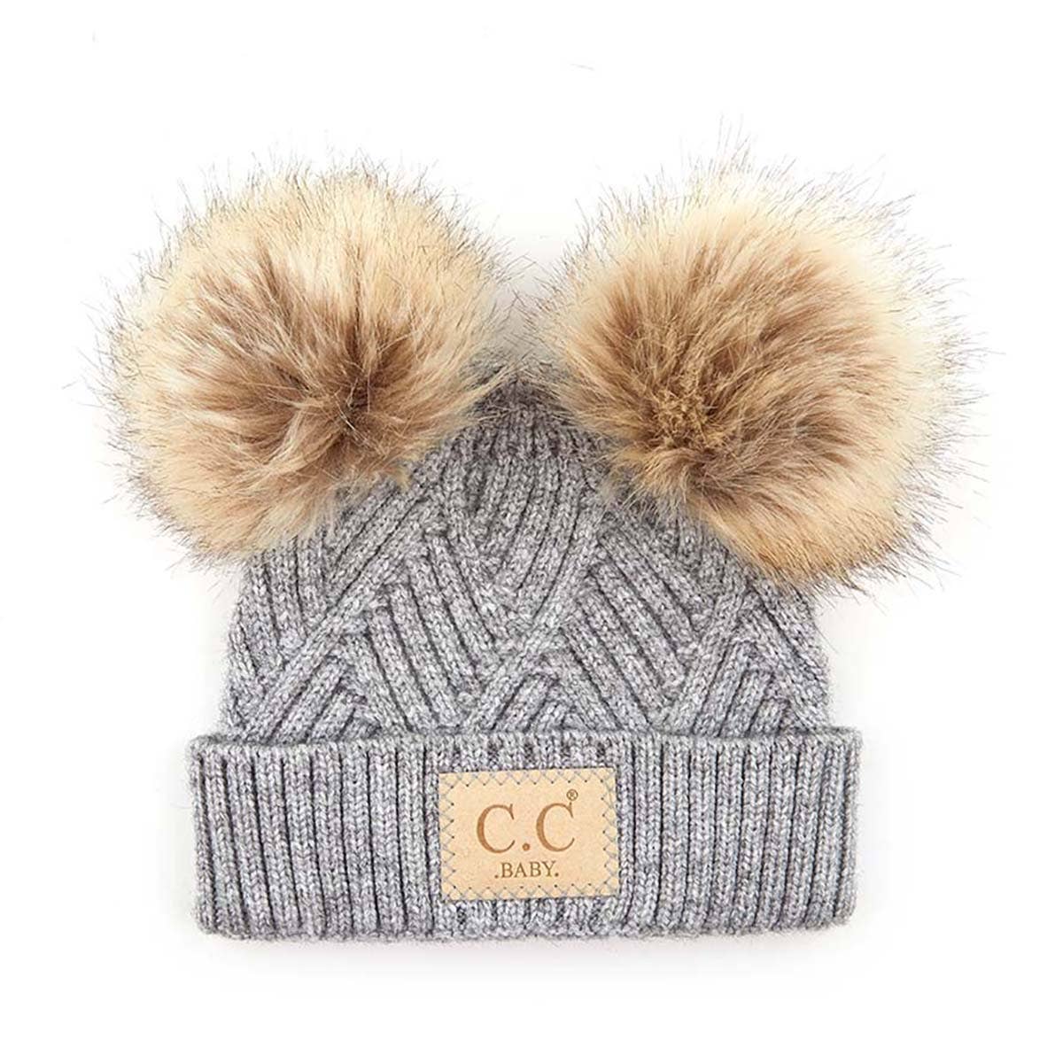 CC Baby Double Pom Criss-Cross Kids Beanie BABY-2060POMPOM