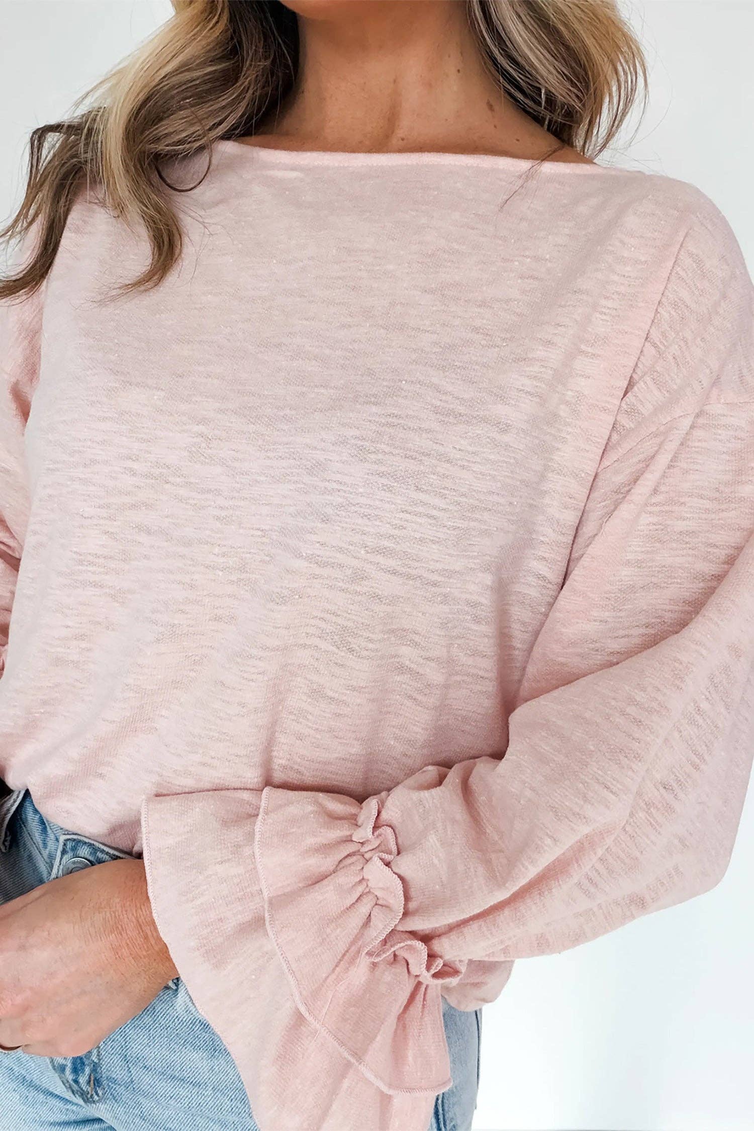 Solid Cotton Blend Top Casual Ruffle Sleeve Boutique