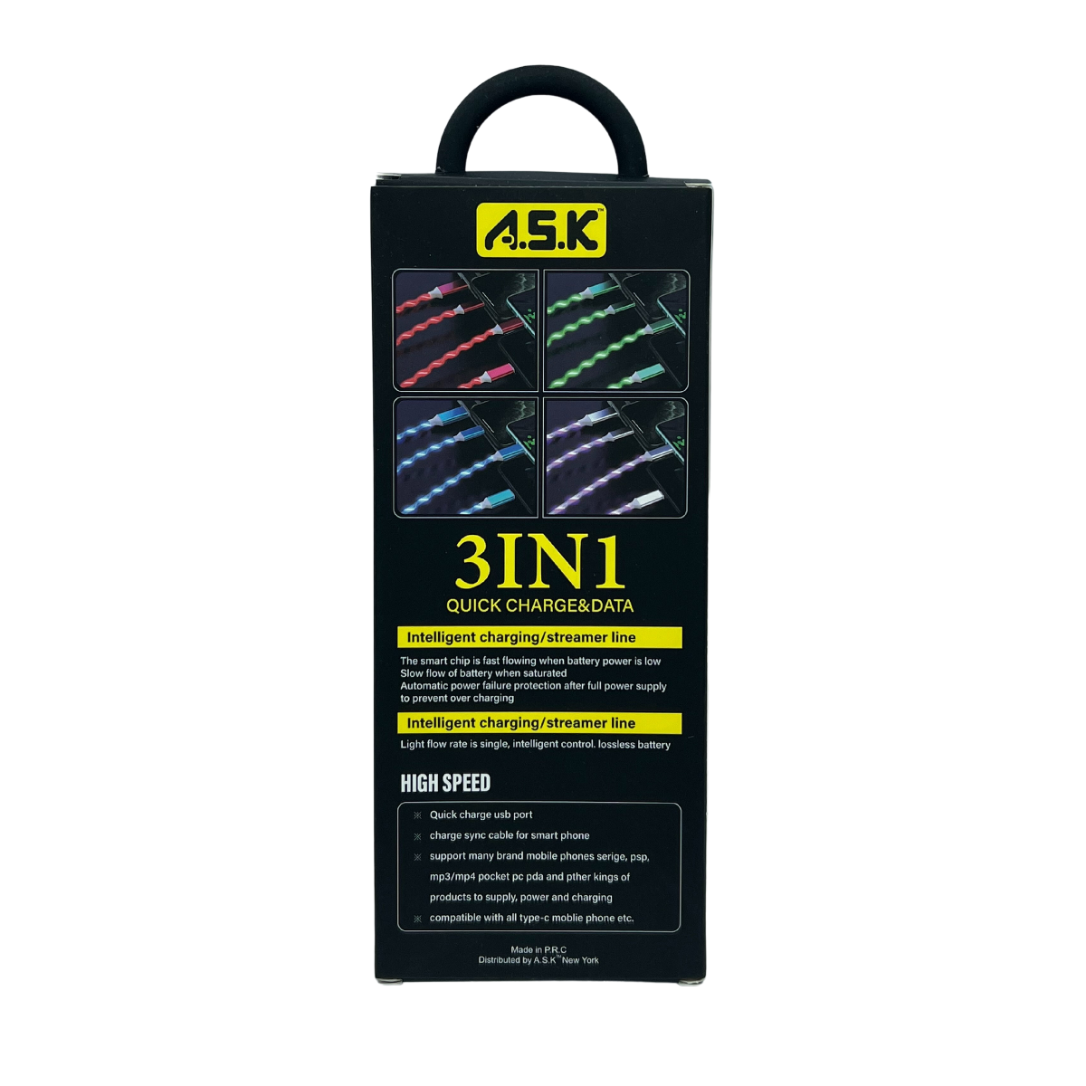 A.S.K LED 3 in 1 Charging Cable with Multiport Device 48 CT
