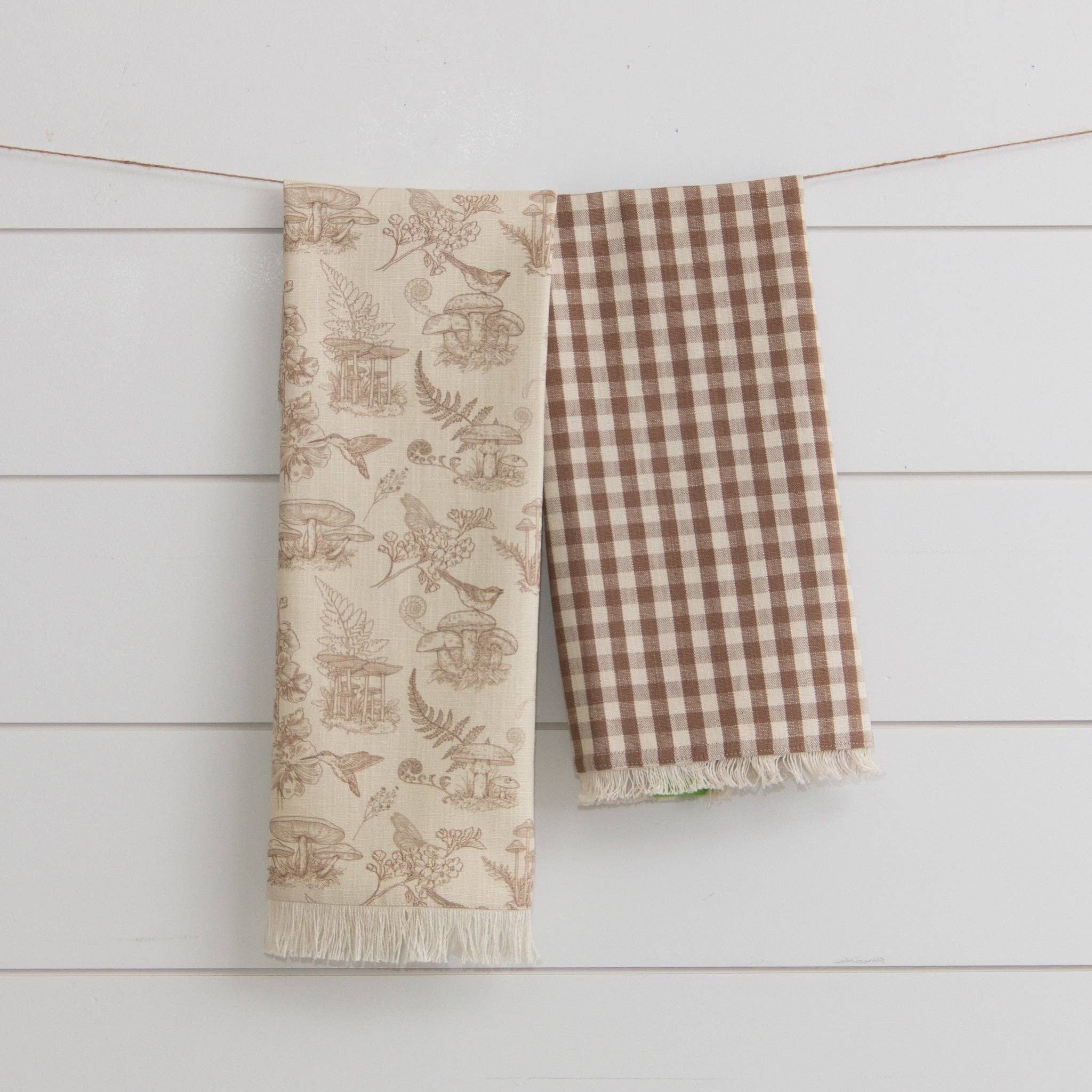 Tea Towels - Mushroom And Tan Check (Pk/02)