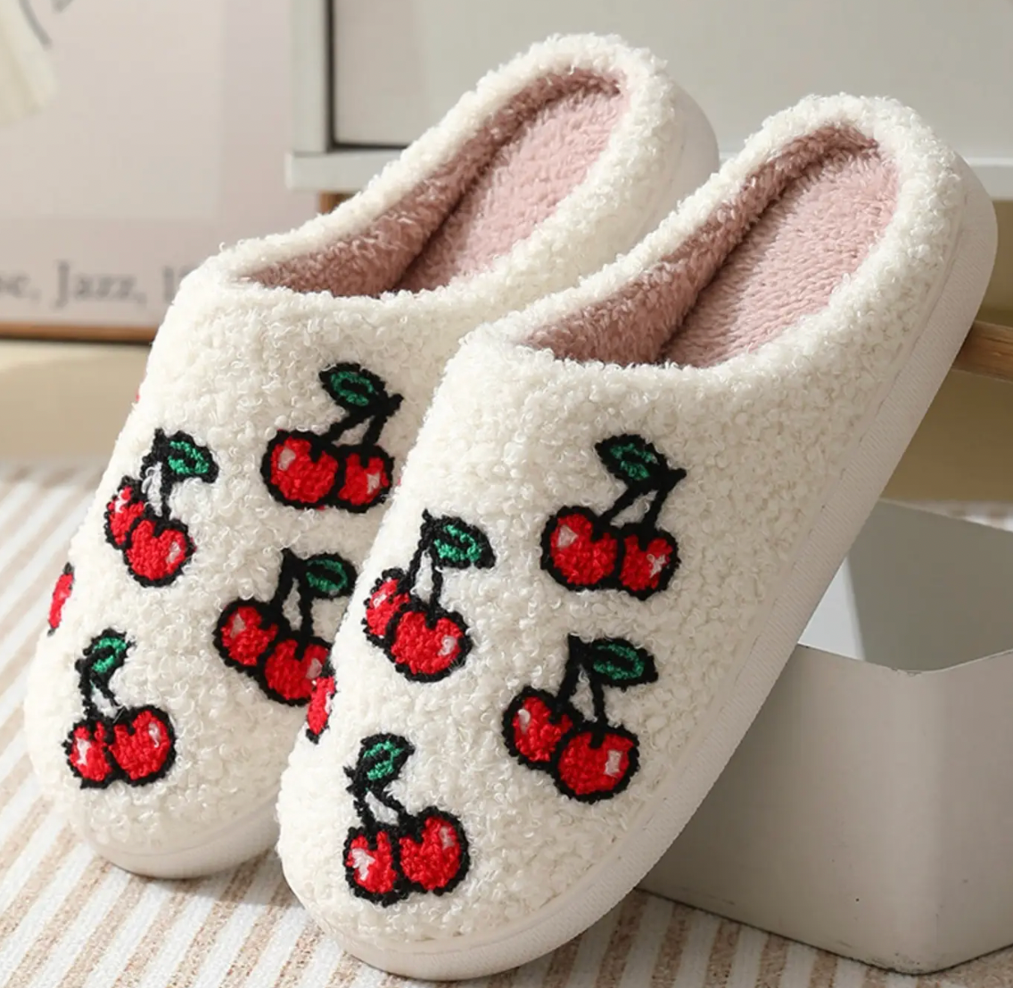 Cozy Peach Cherry Slippers - HOCHI
