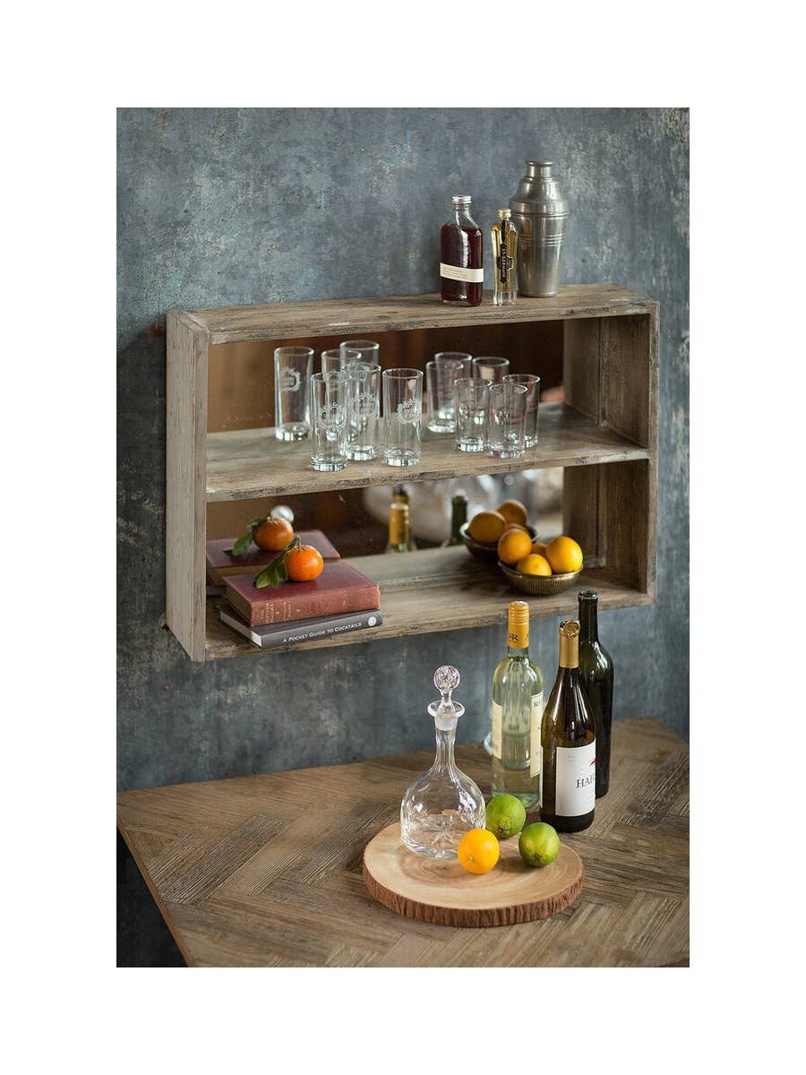 Distressed Pine Shelf Mirror