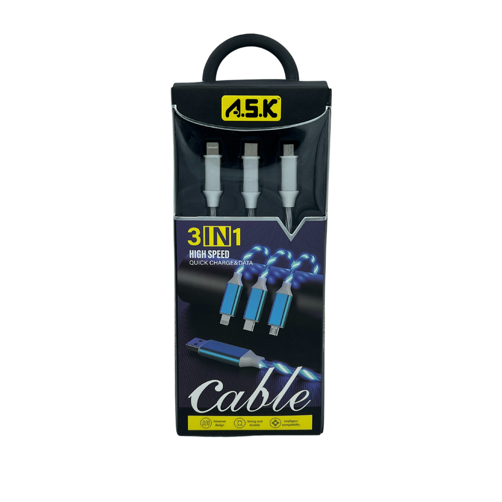 A.S.K LED 3 in 1 Charging Cable with Multiport Device 48 CT