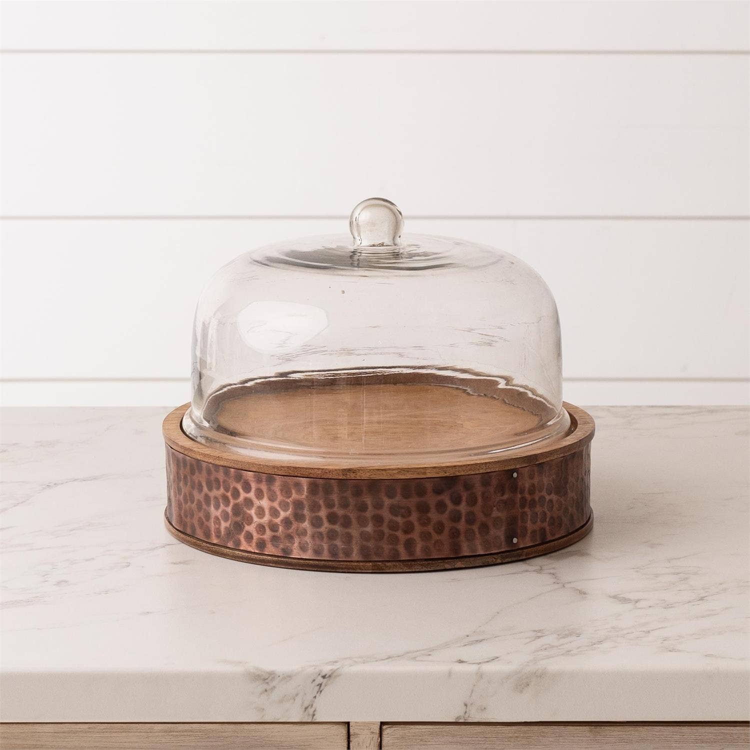 Glass Cloche with Wood Dimpled Base (PC)