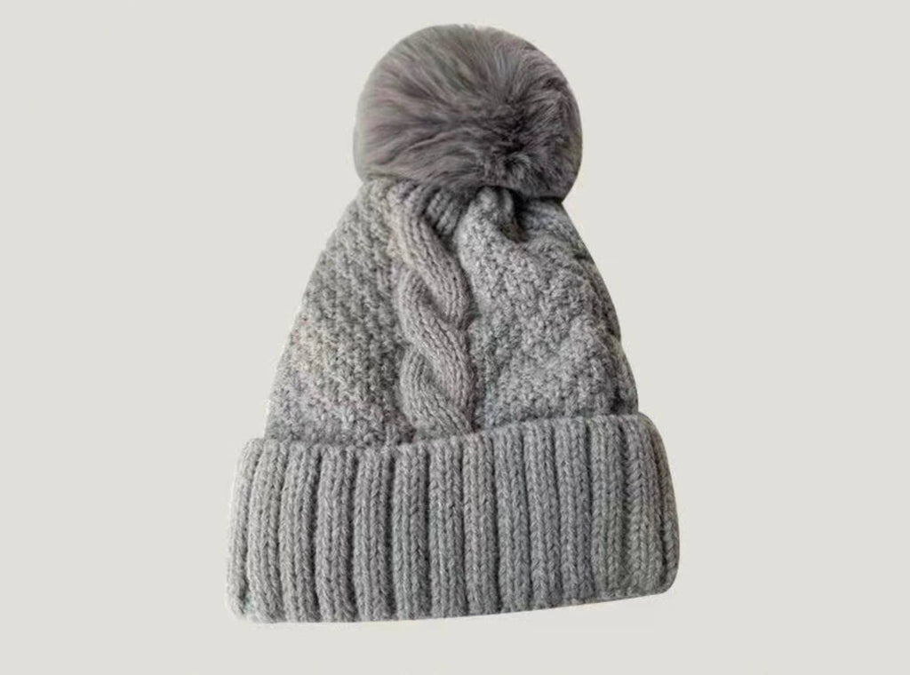 Fuzzy Knitted Pom Beanie Hats - JINSA
