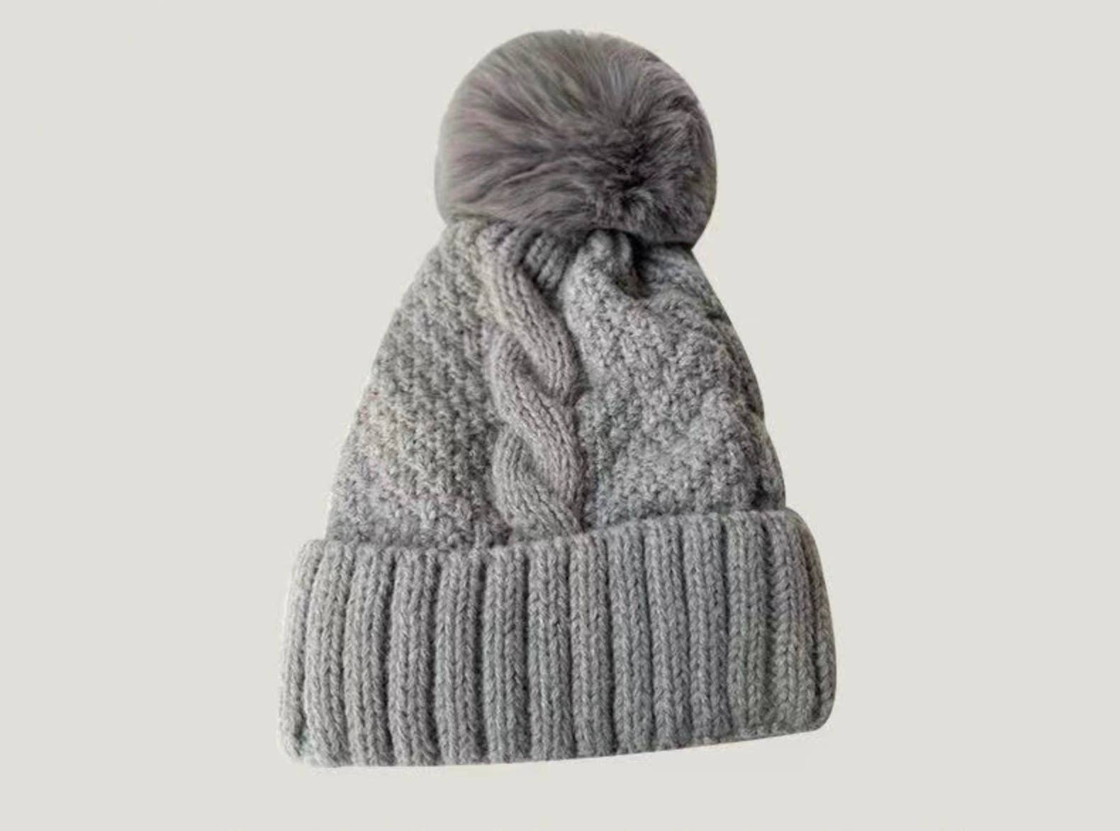 Fuzzy Knitted Pom Beanie Hats - JINSA