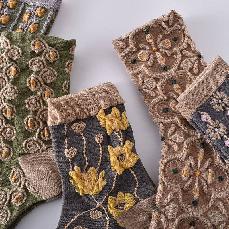 5-Color Mixed Three-Dimensional Relief Women's Sock Set