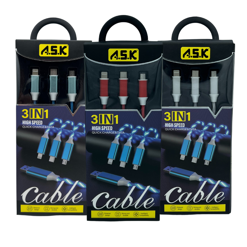 A.S.K LED 3 in 1 Charging Cable with Multiport Device 48 CT