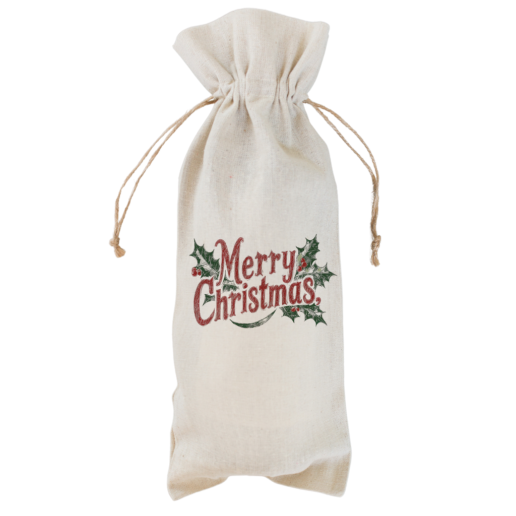 Merry Christmas Holly Wine Bag