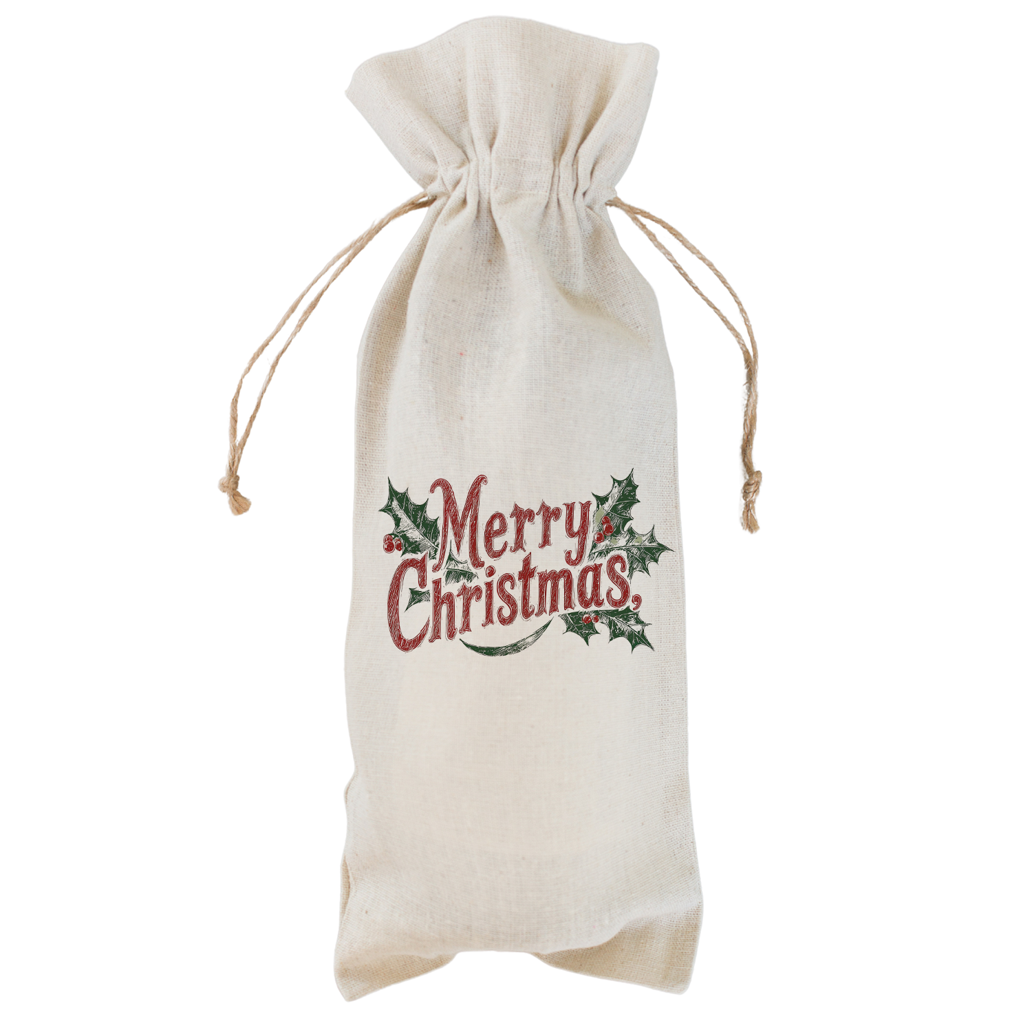 Merry Christmas Holly Wine Bag